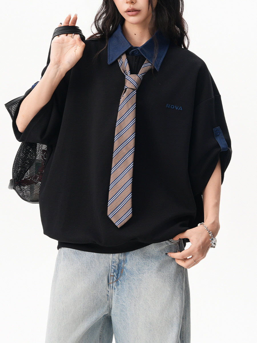 Faux Collar Half Zip T-Shirt