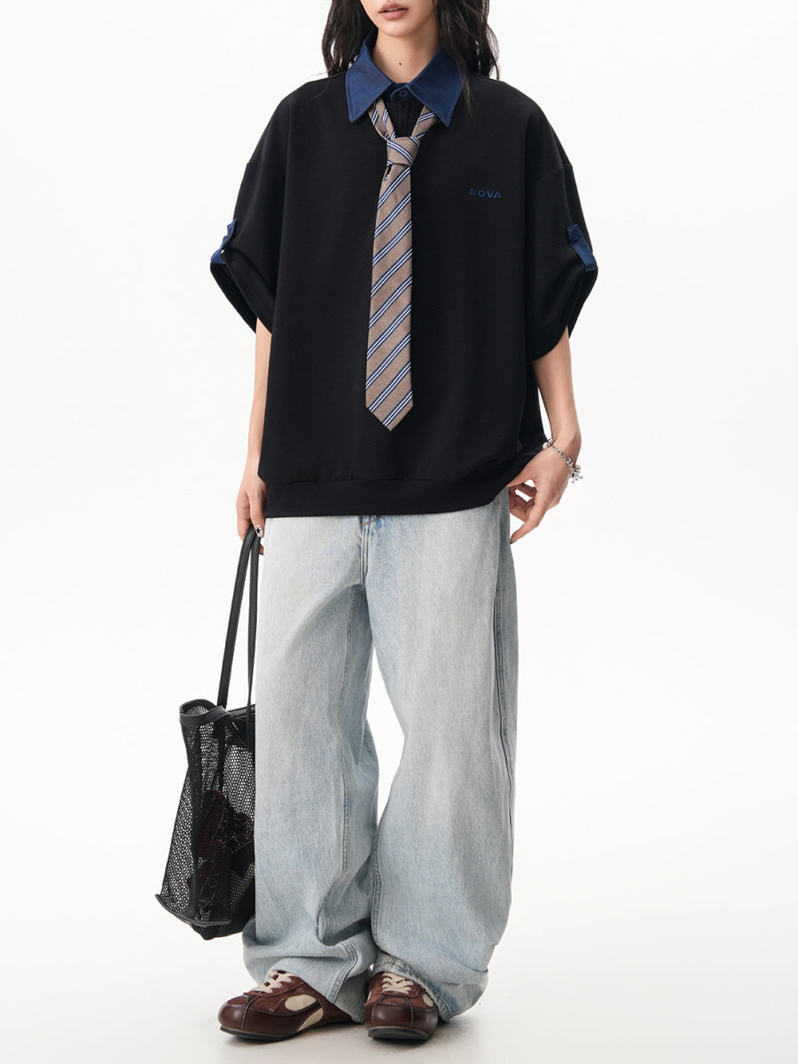 Faux Collar Half Zip T-Shirt