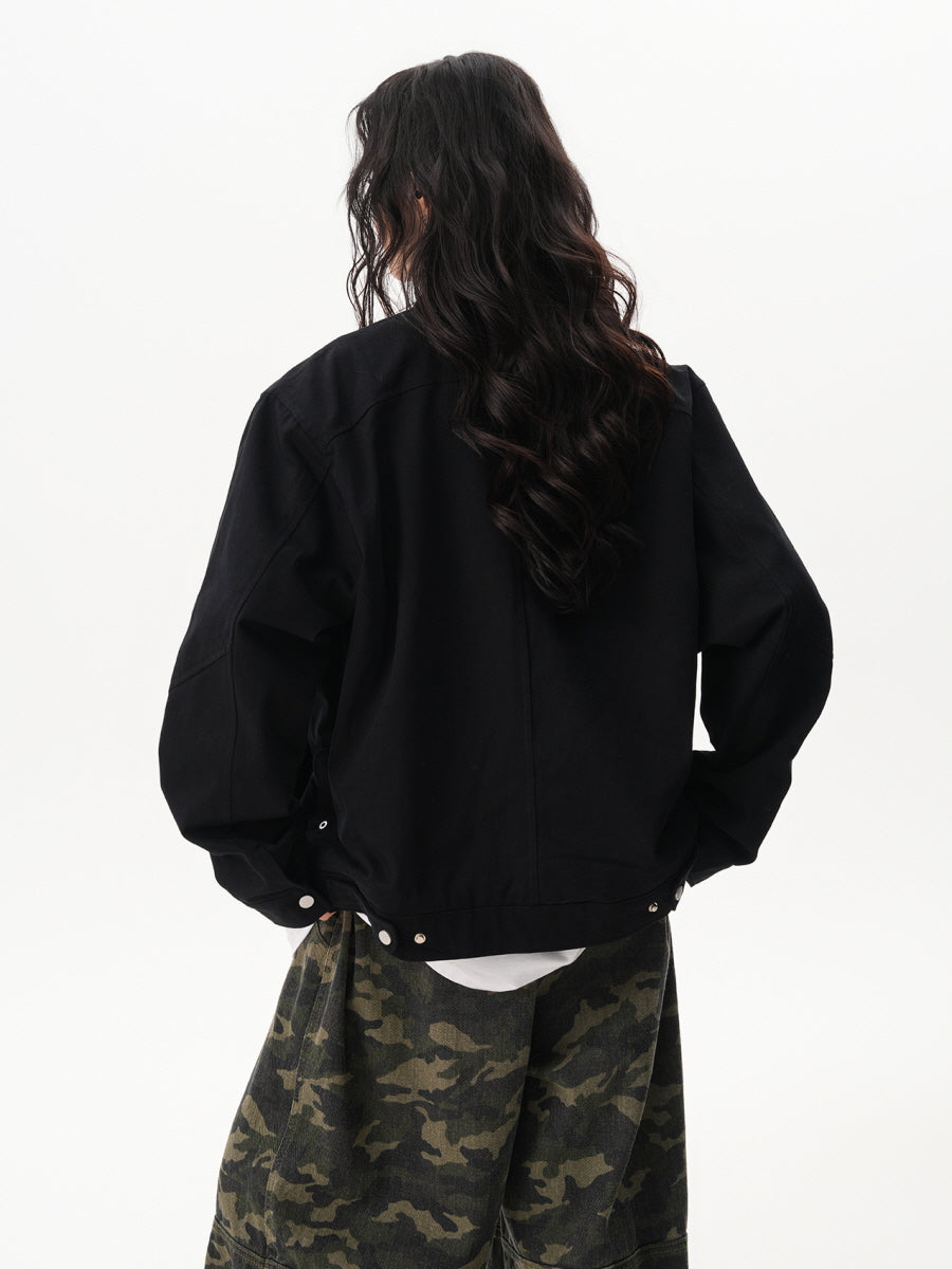 Unisex Casual Zip Pocket Jacket - Black