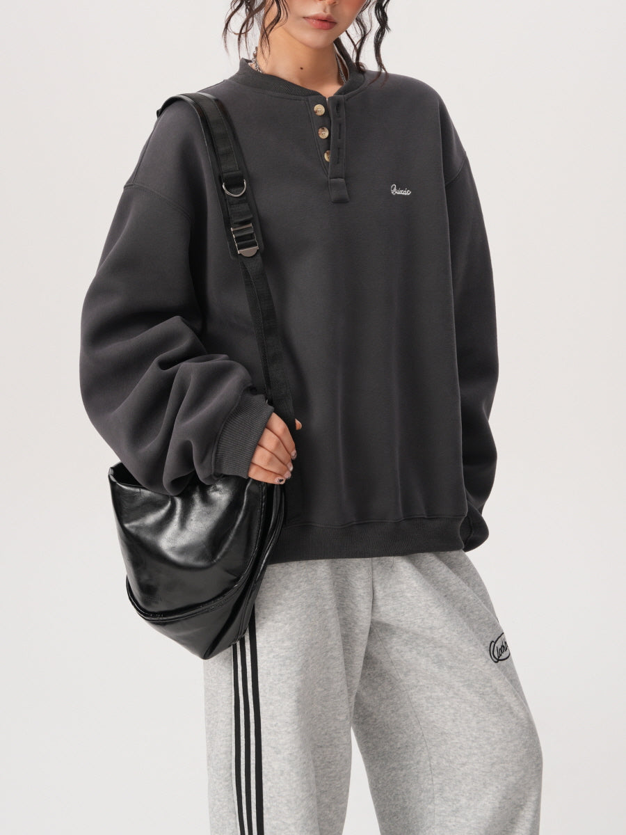 Basic Henley Neck Sweatshirt