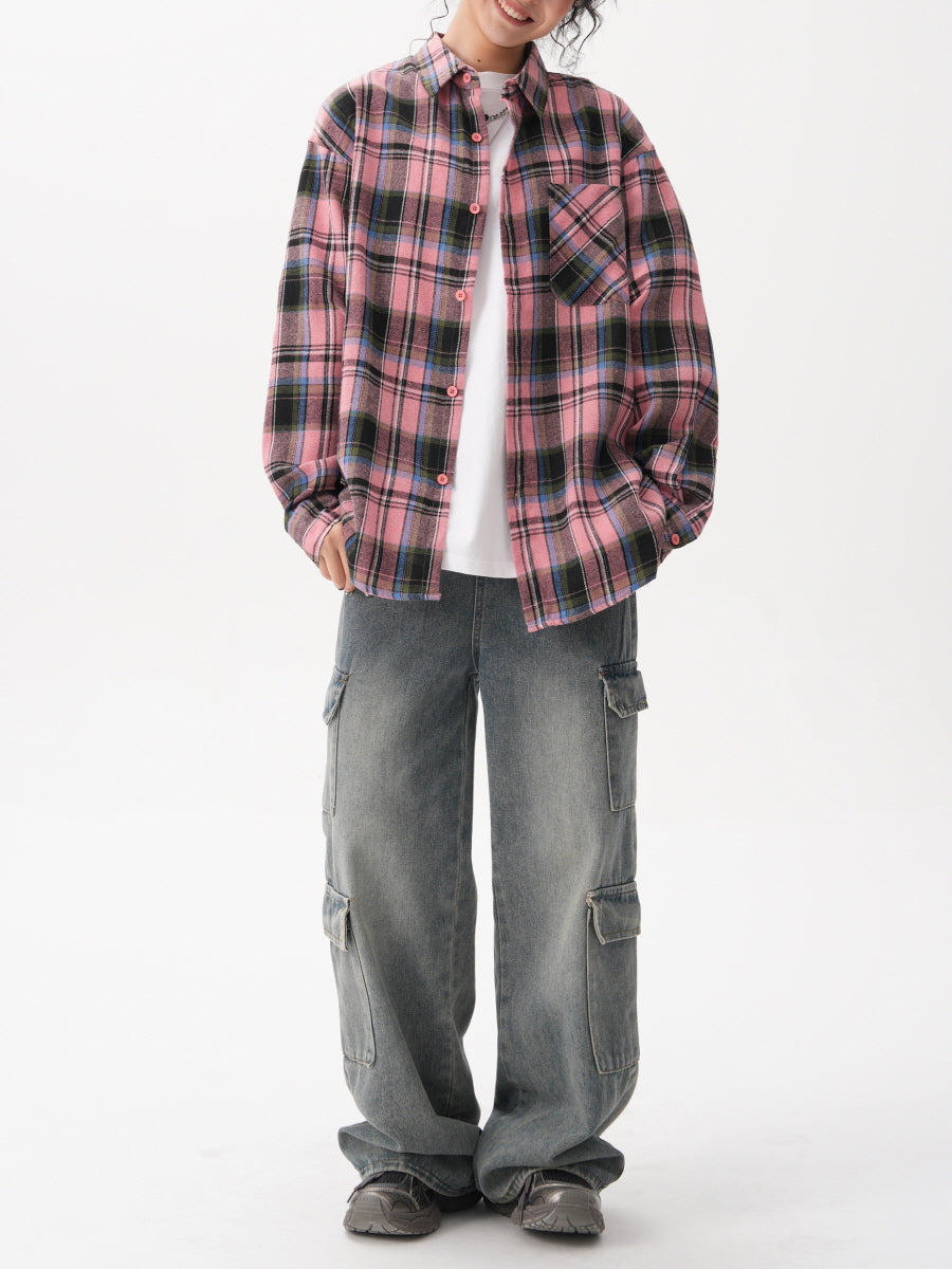 Loose Fit Checkered Flannel Shirt
