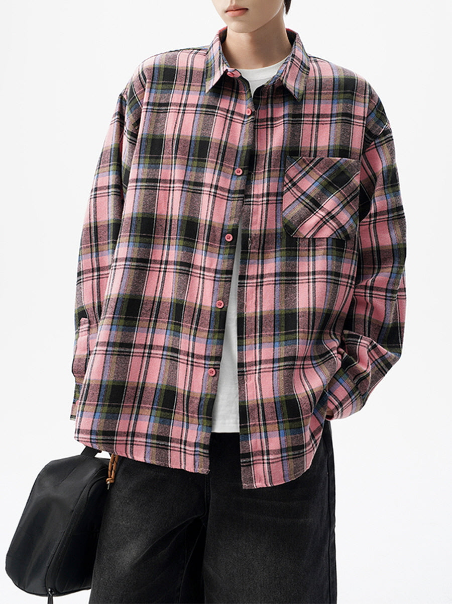 Loose Fit Checkered Flannel Shirt