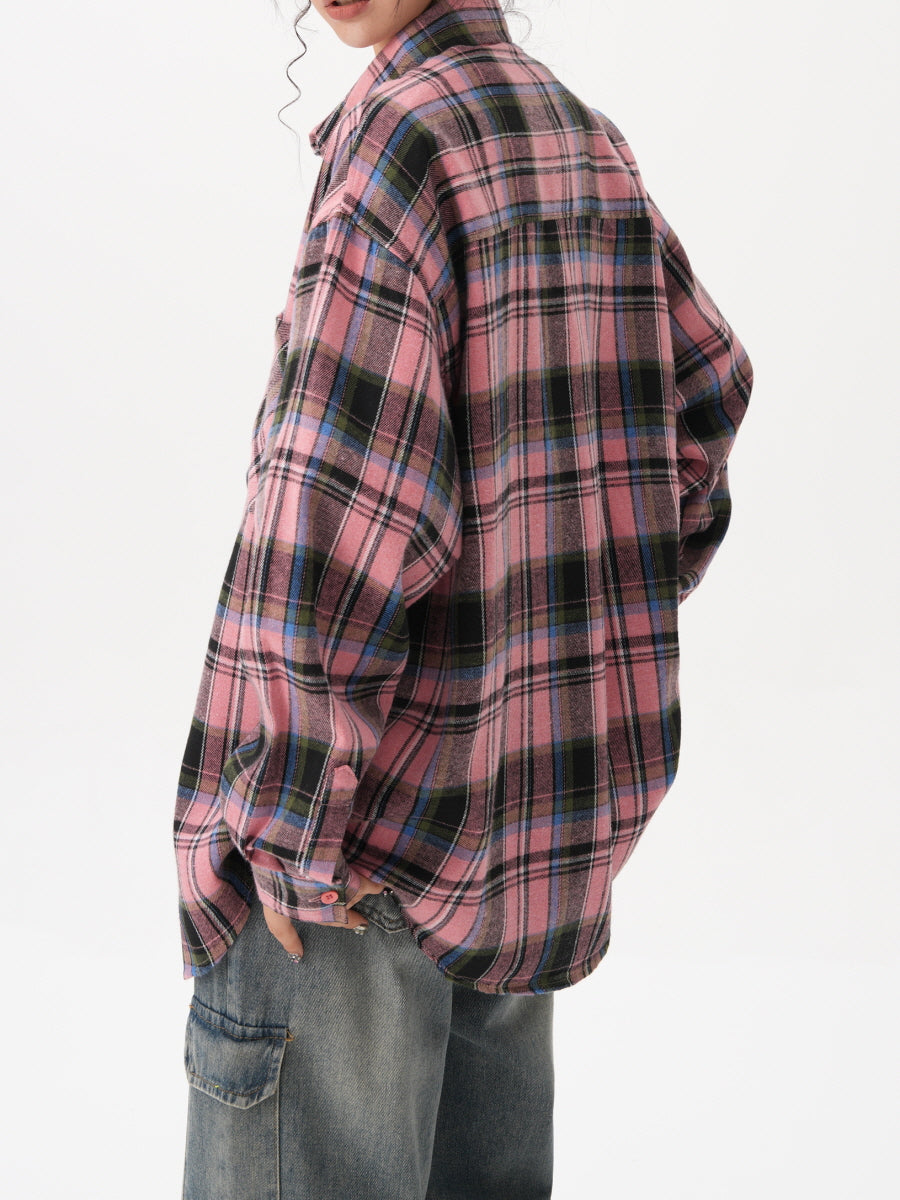 Loose Fit Checkered Flannel Shirt