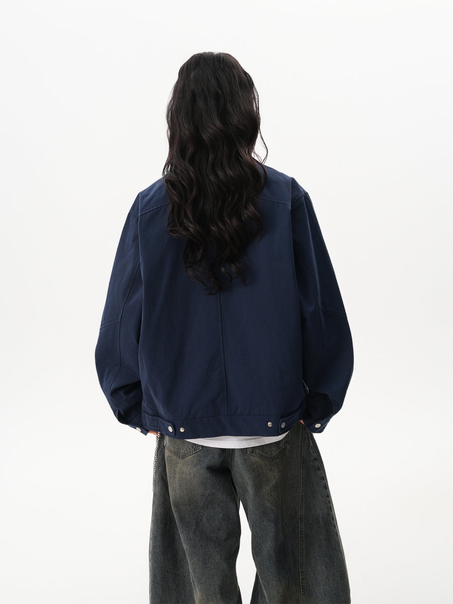 Unisex Casual Zip Pocket Jacket - Navy