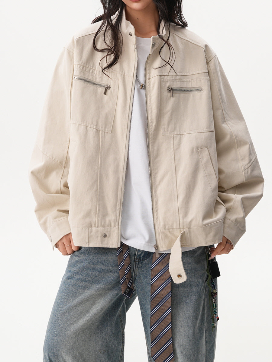 Unisex Casual Zip Pocket Jacket - White