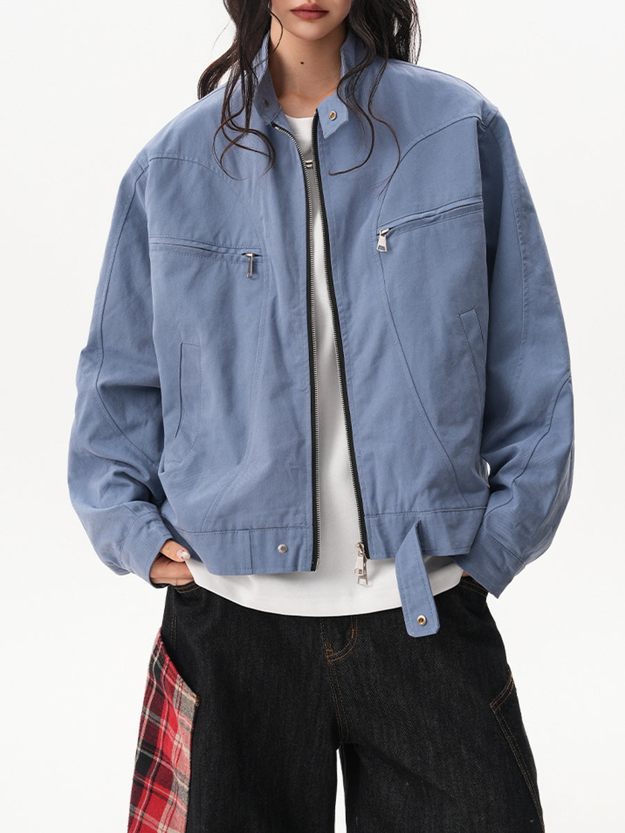 Unisex Casual Zip Pocket Jacket - Blue