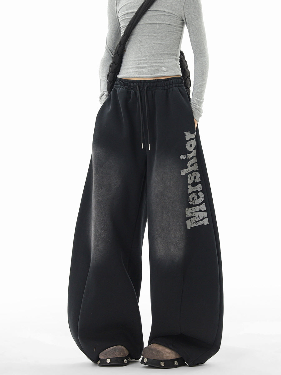 Black Lettering Wide Leg Sweatpants