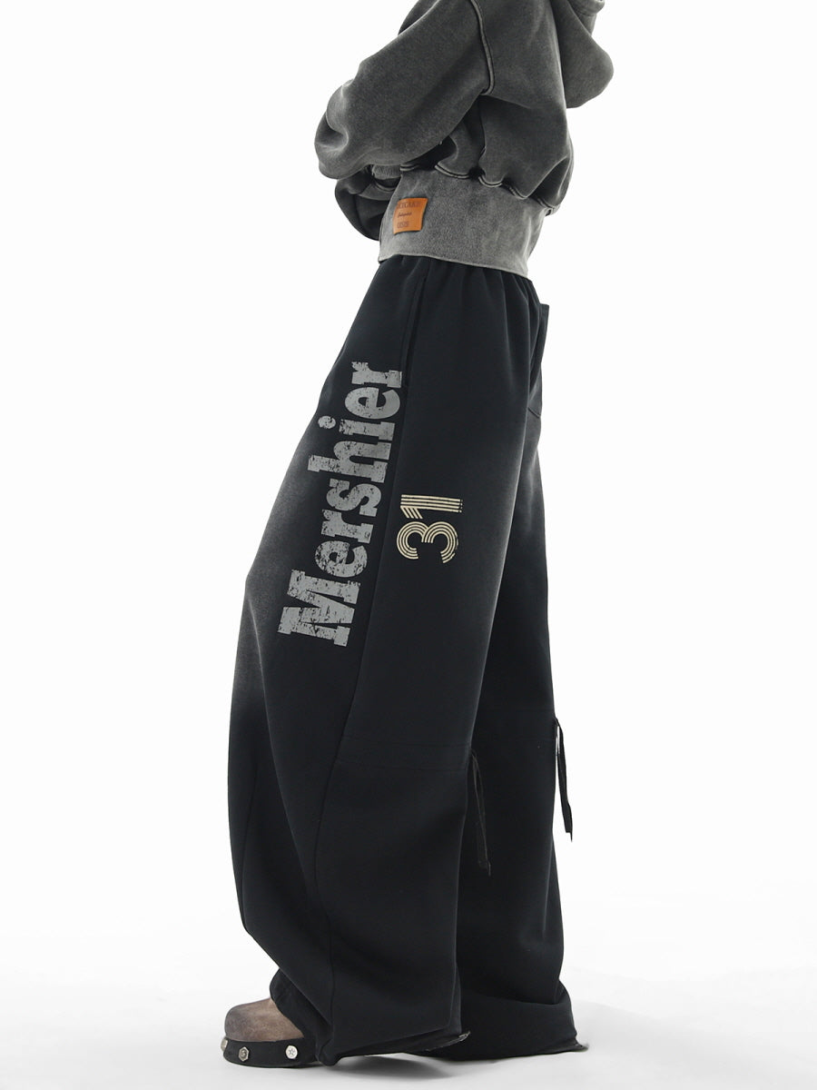 Black Lettering Wide Leg Sweatpants
