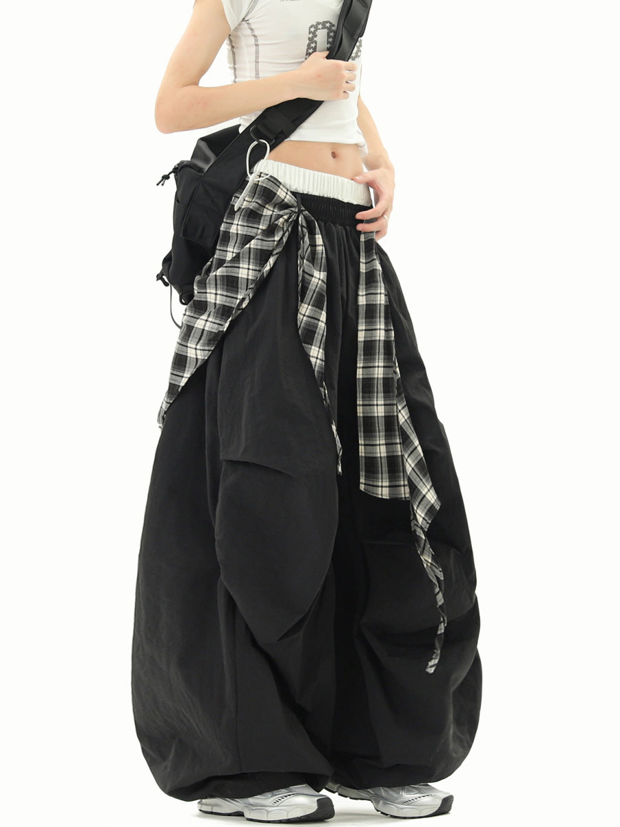 Street Check Strap Baggy Pants