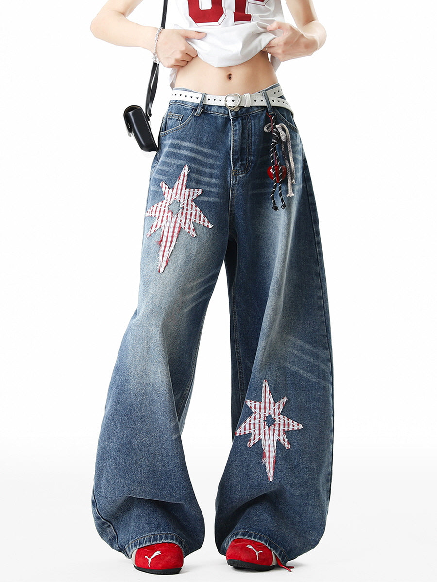 Retro Star Patch Baggy Denim
