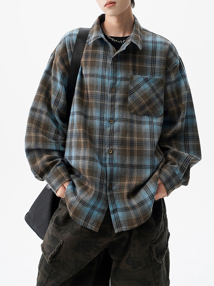 Loose Fit Checkered Flannel Shirt