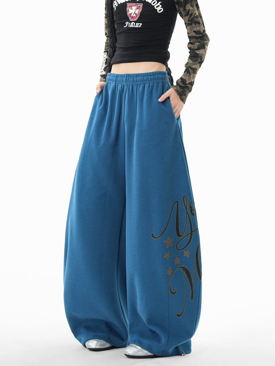 Lettering Print Baggy Sweatpants