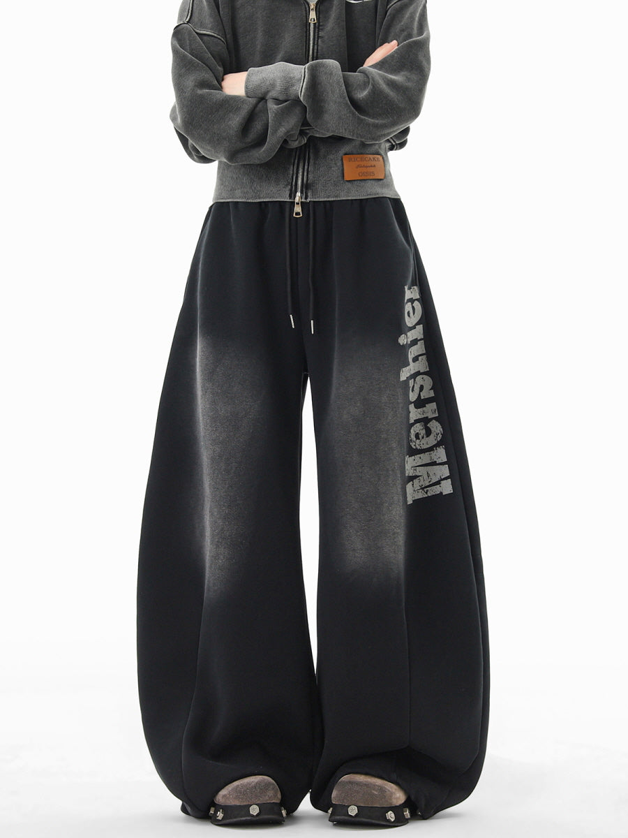 Black Lettering Wide Leg Sweatpants