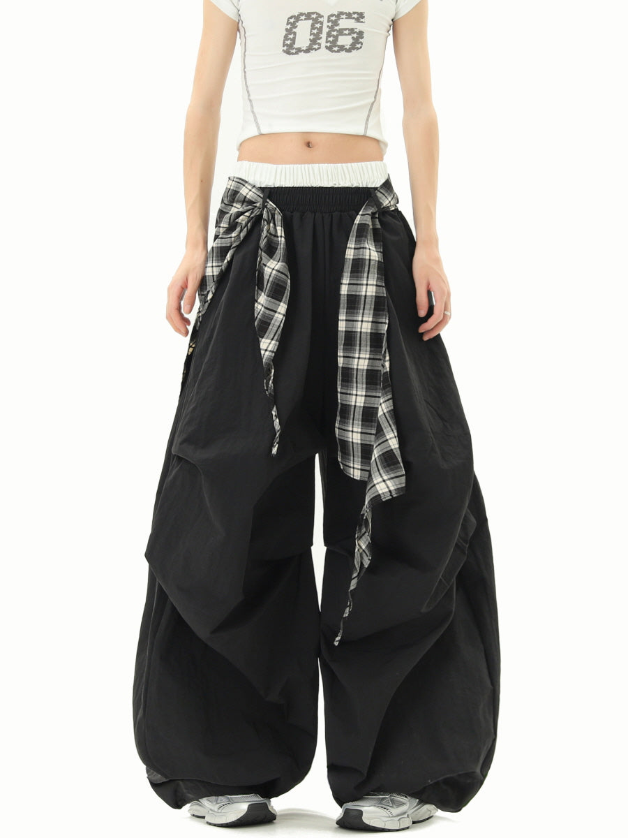 Street Check Strap Baggy Pants
