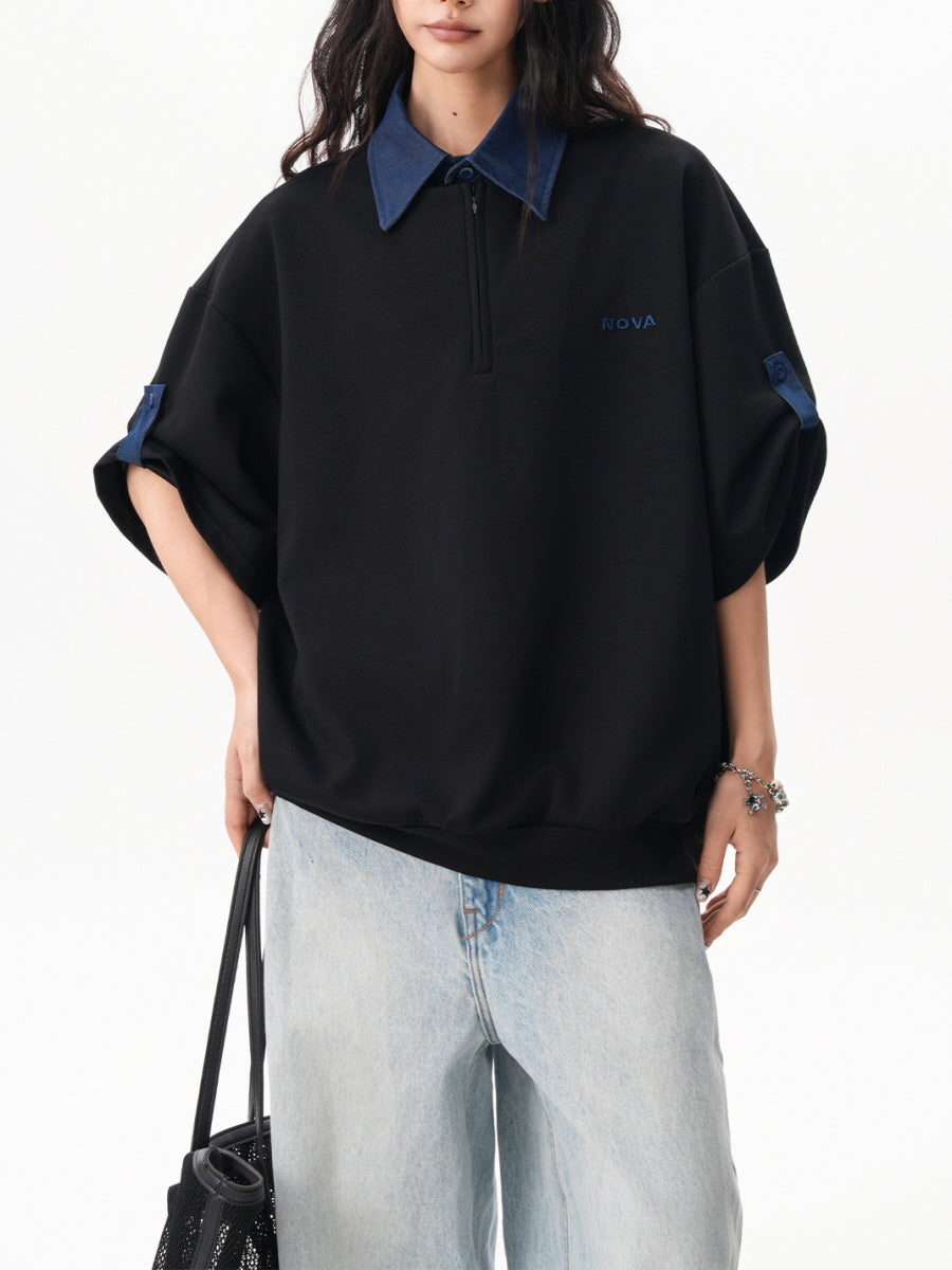 Faux Collar Half Zip T-Shirt