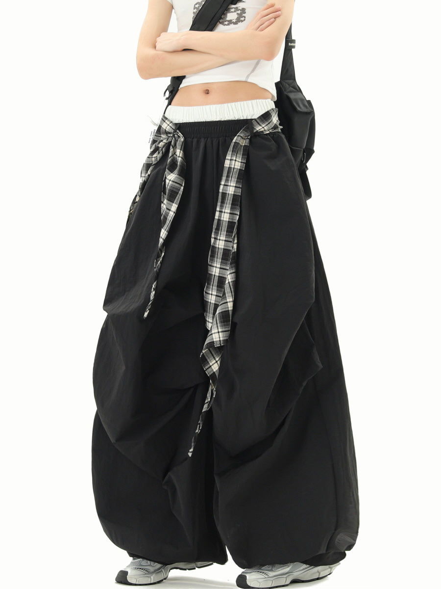 Street Check Strap Baggy Pants