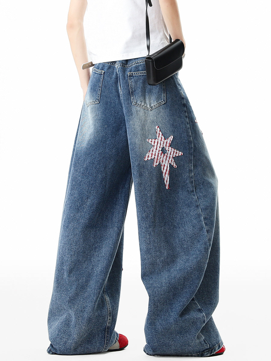 Retro Star Patch Baggy Denim