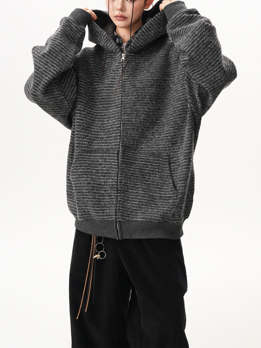 Striped Textured Zip-Up Hoodie