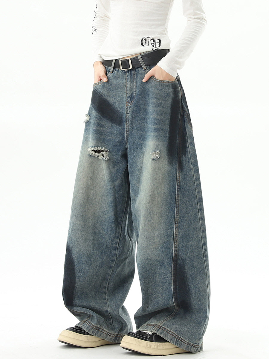 Retro Baggy Distressed Denim