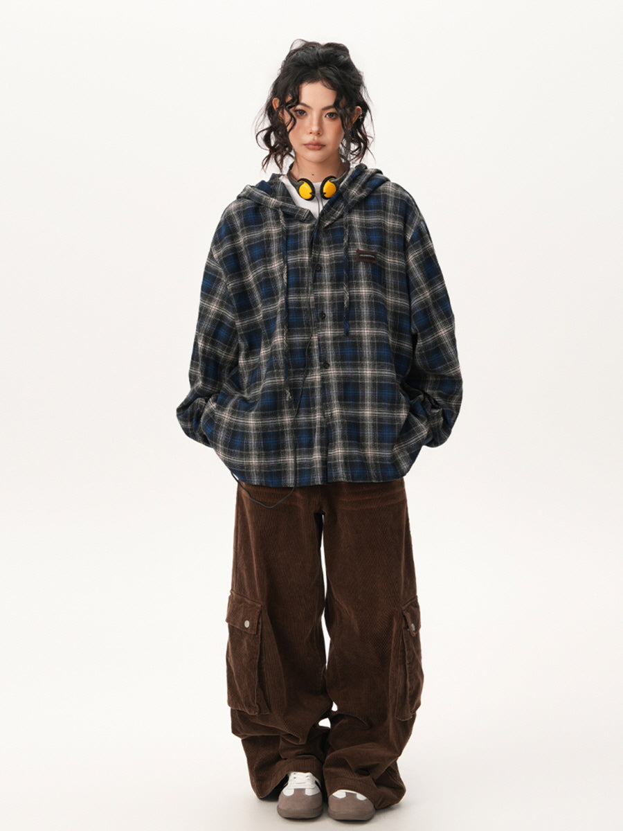 Plaid Flannel Hoodie Shirt