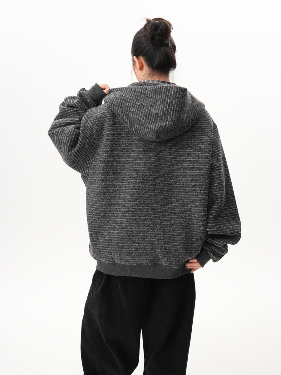 Striped Textured Zip-Up Hoodie