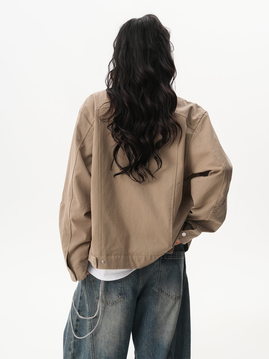 Unisex Casual Zip Pocket Jacket - Khaki Beige