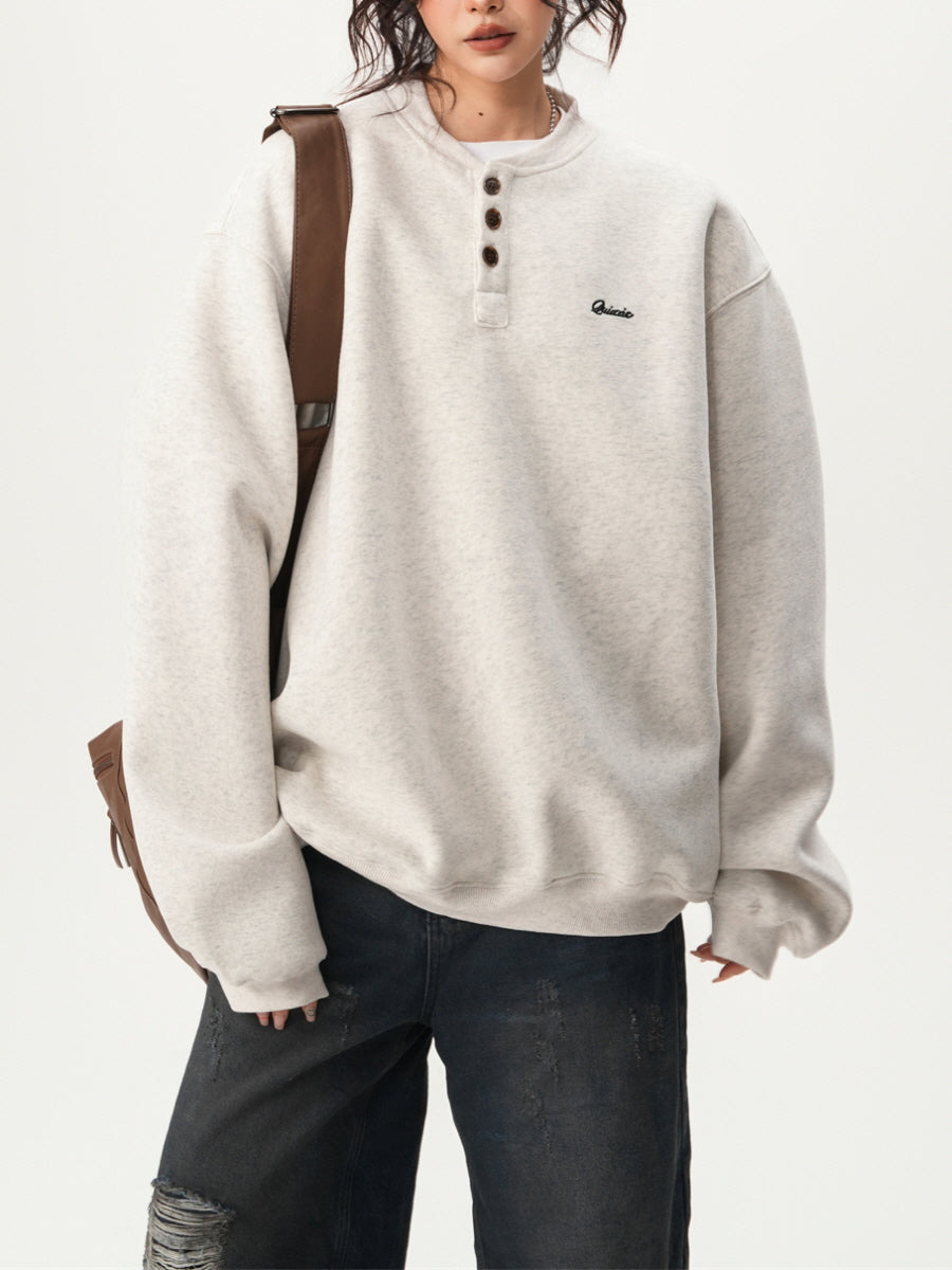 Basic Henley Neck Sweatshirt