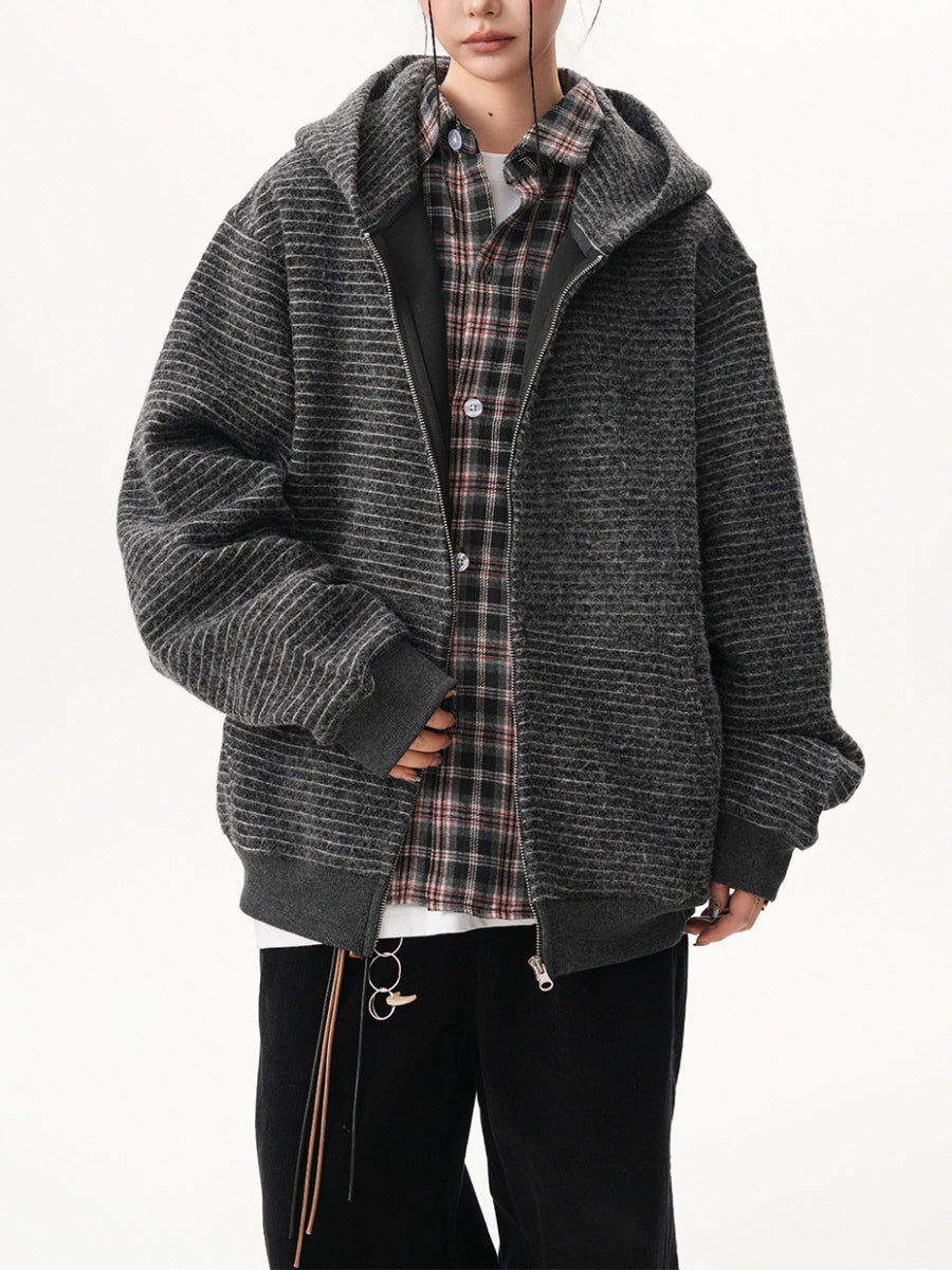 Striped Textured Zip-Up Hoodie