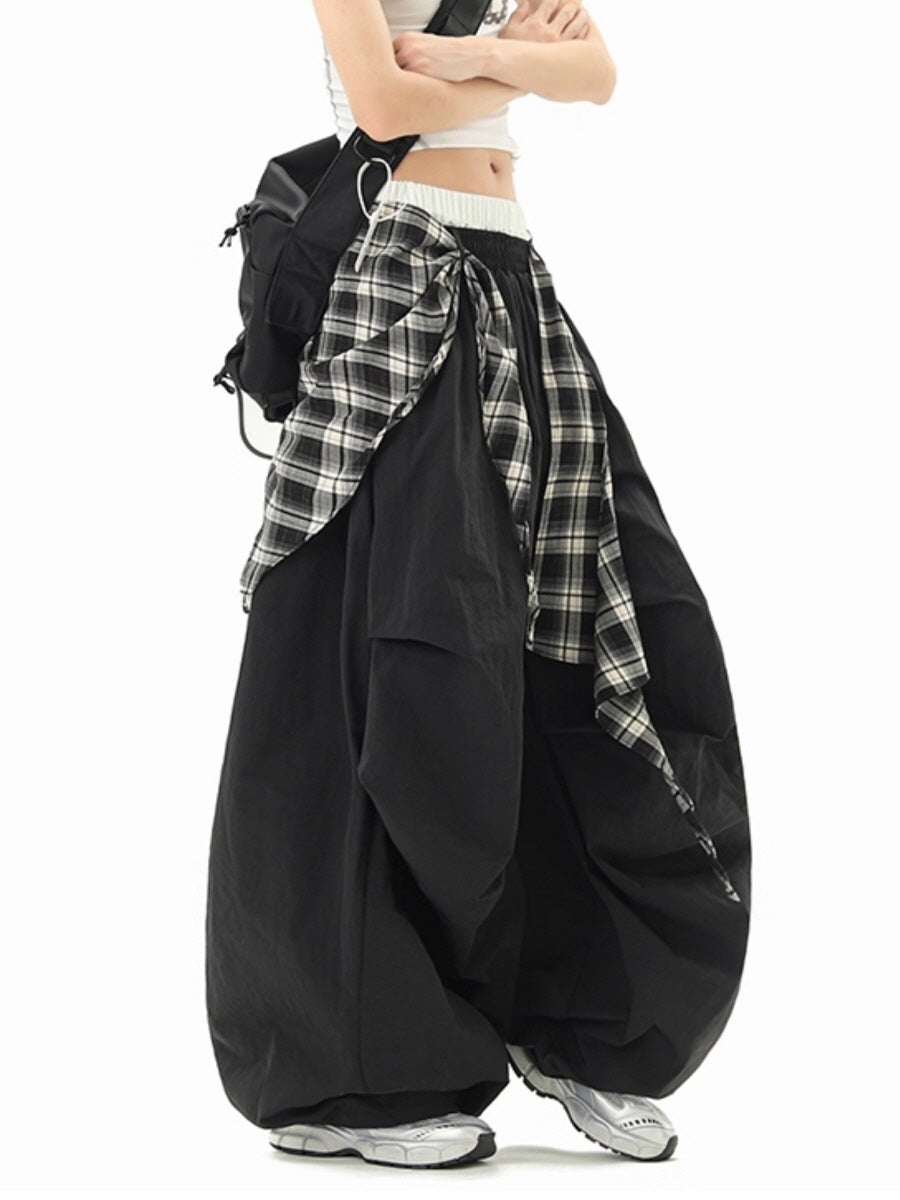 Street Check Strap Baggy Pants