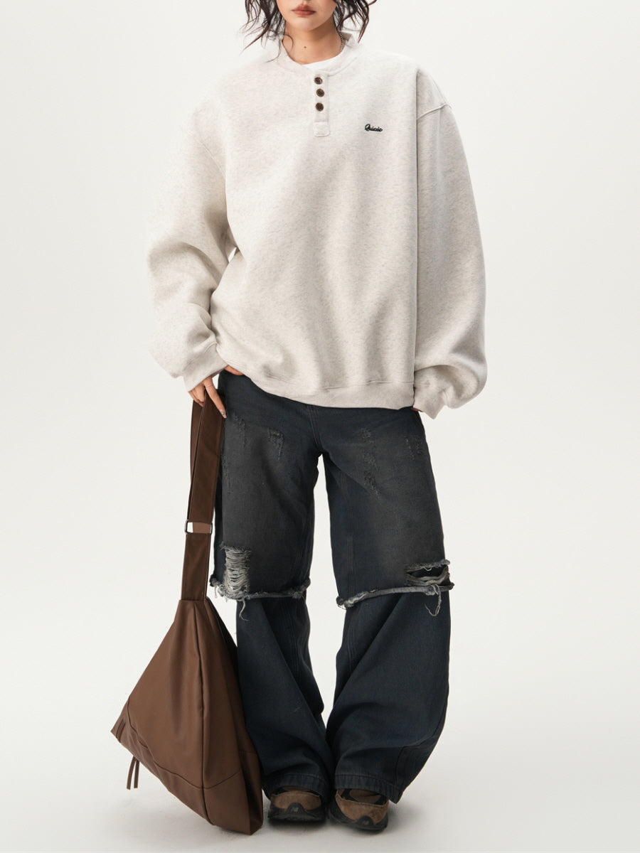 Basic Henley Neck Sweatshirt