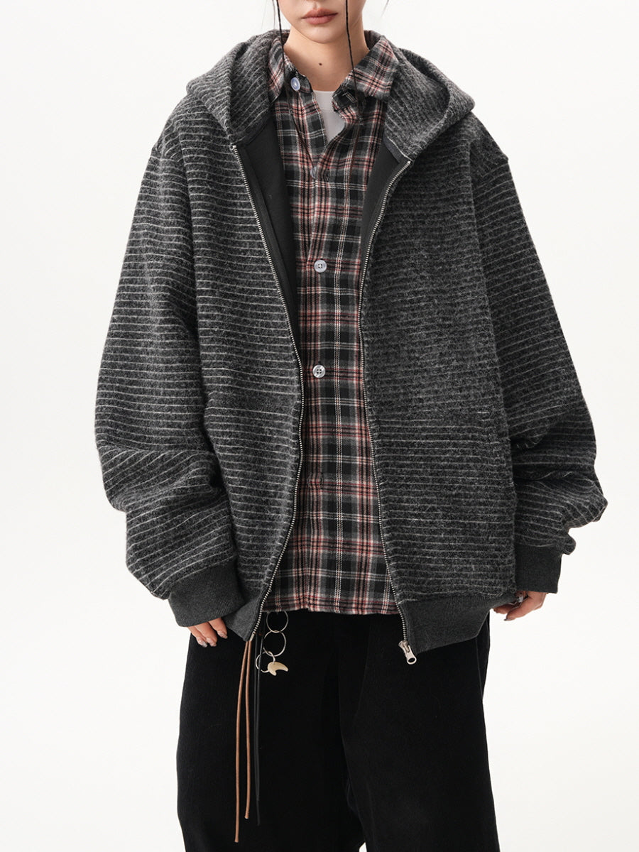 Striped Textured Zip-Up Hoodie