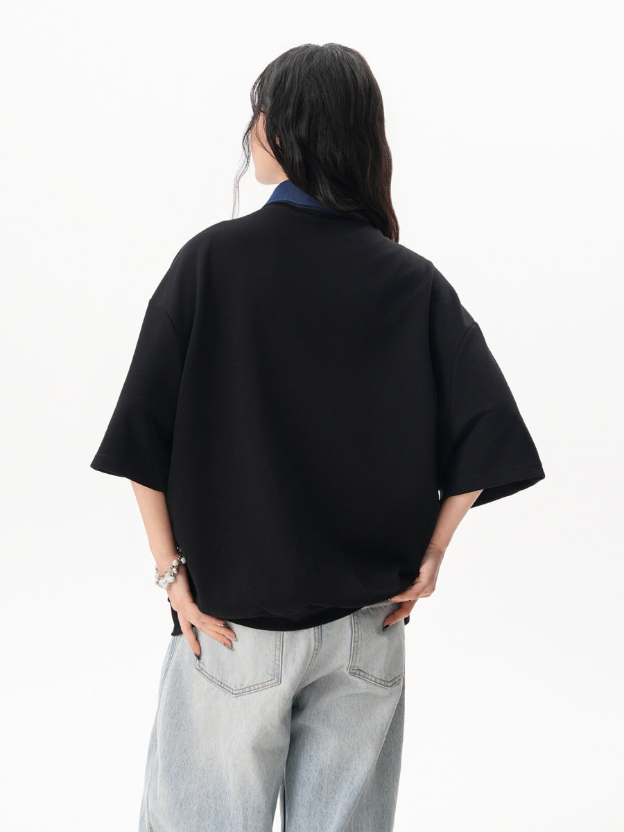 Faux Collar Half Zip T-Shirt