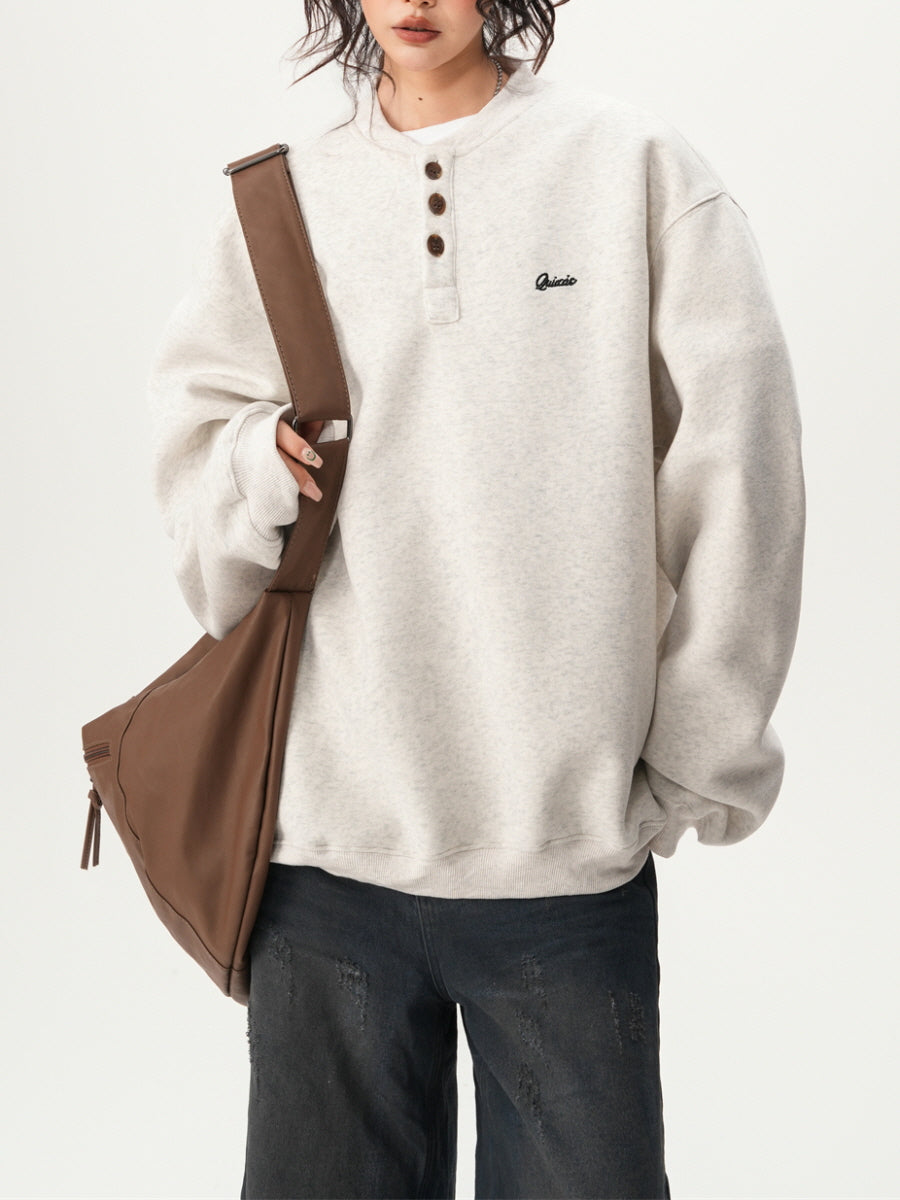 Basic Henley Neck Sweatshirt