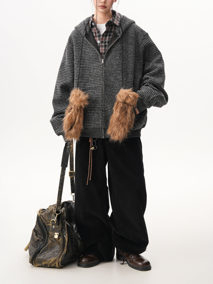 Striped Textured Zip-Up Hoodie