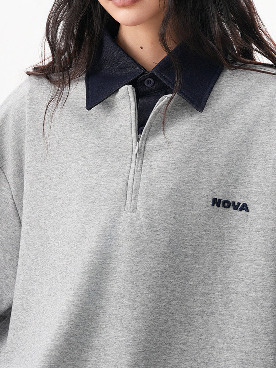 Faux Collar Half Zip T-Shirt