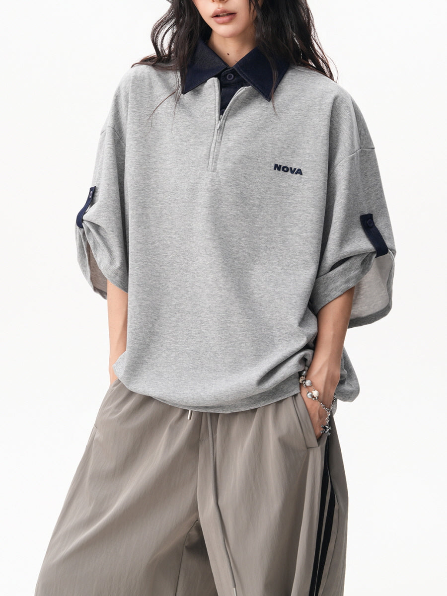 Faux Collar Half Zip T-Shirt