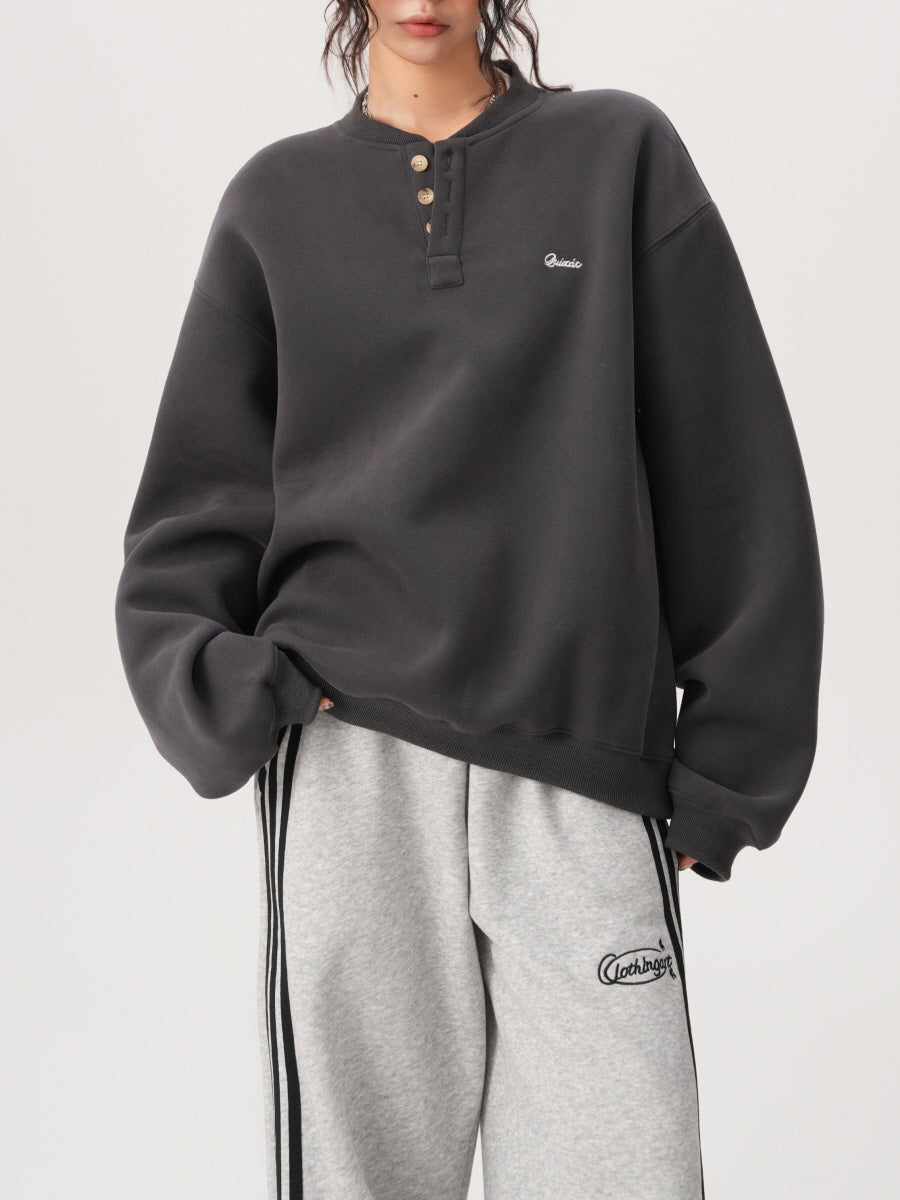 Basic Henley Neck Sweatshirt