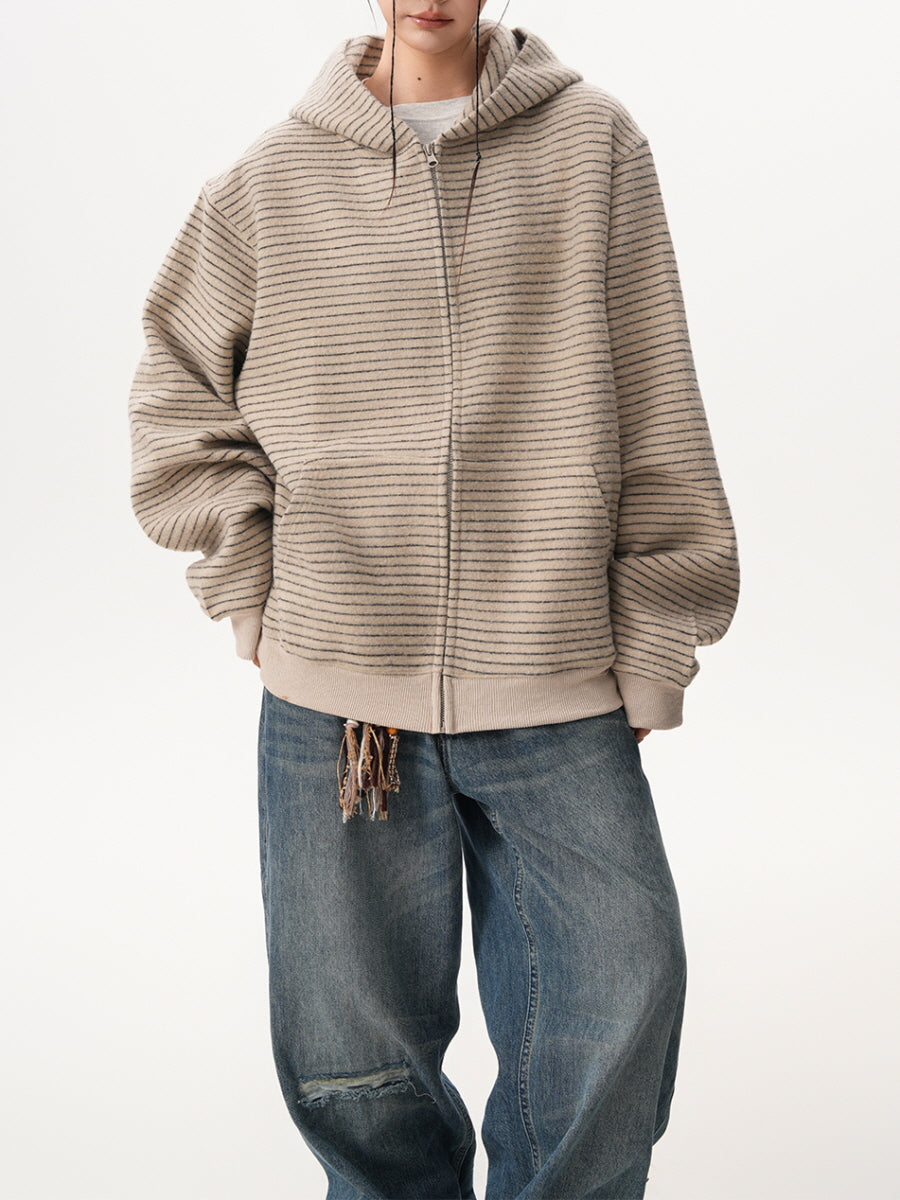 Striped Textured Zip-Up Hoodie