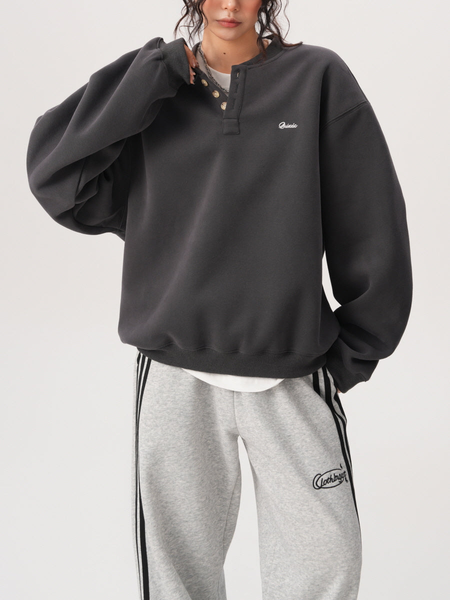 Basic Henley Neck Sweatshirt