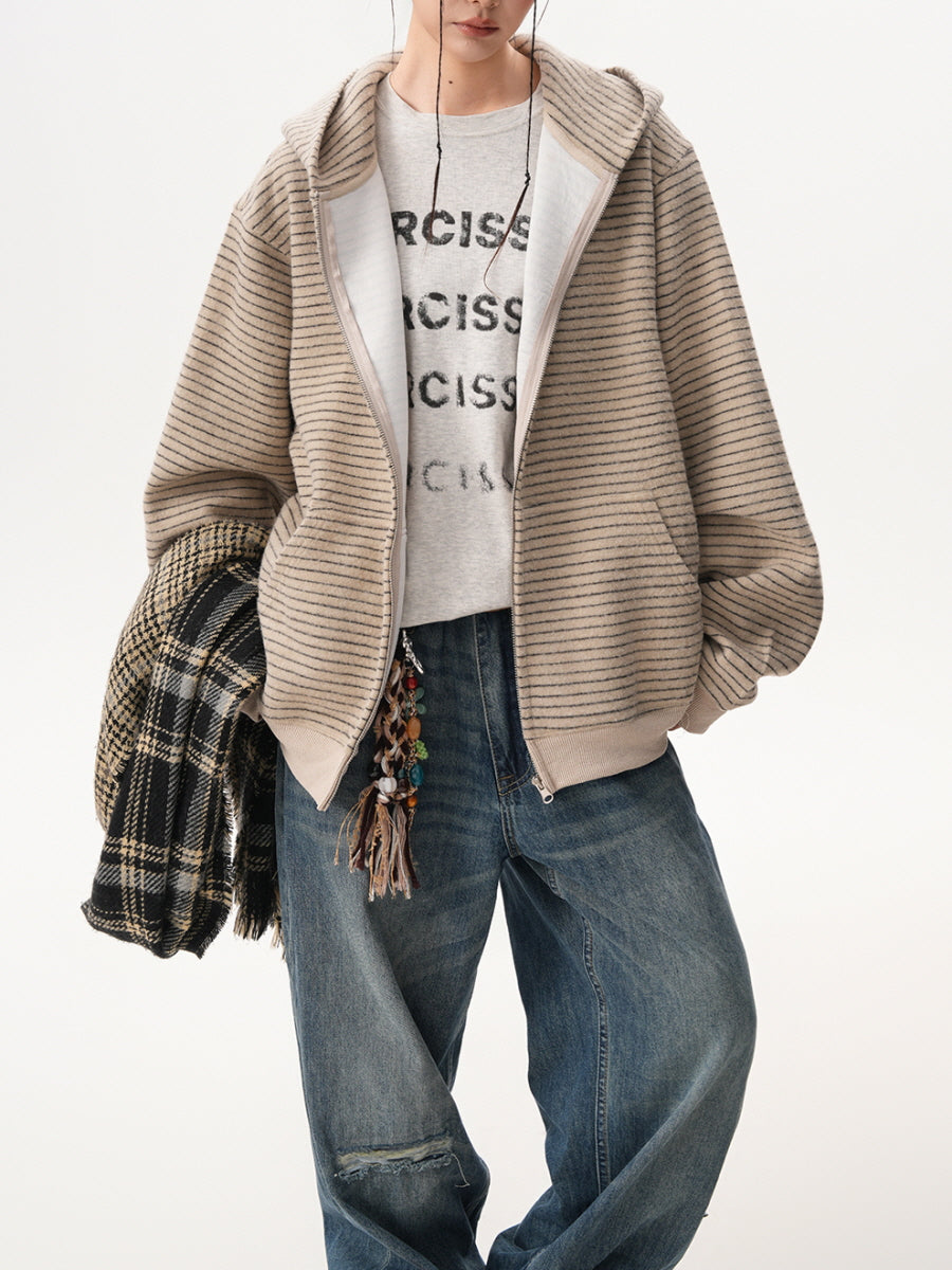 Striped Textured Zip-Up Hoodie