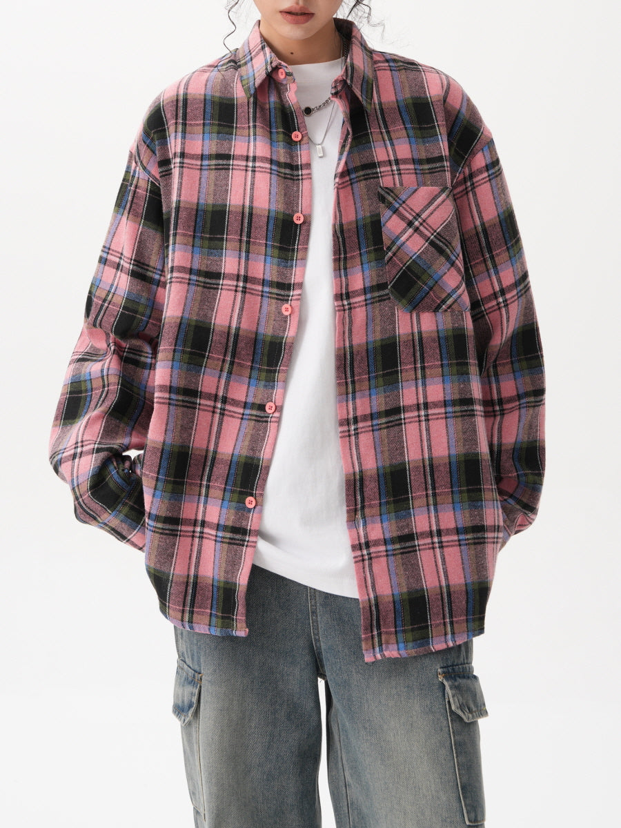 Loose Fit Checkered Flannel Shirt