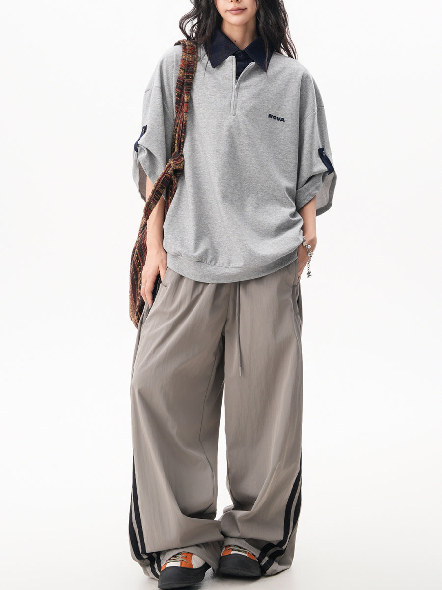 Faux Collar Half Zip T-Shirt