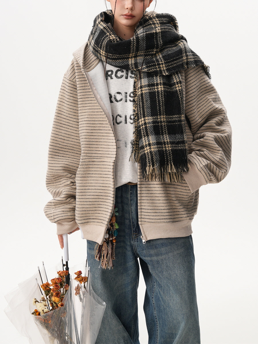 Striped Textured Zip-Up Hoodie