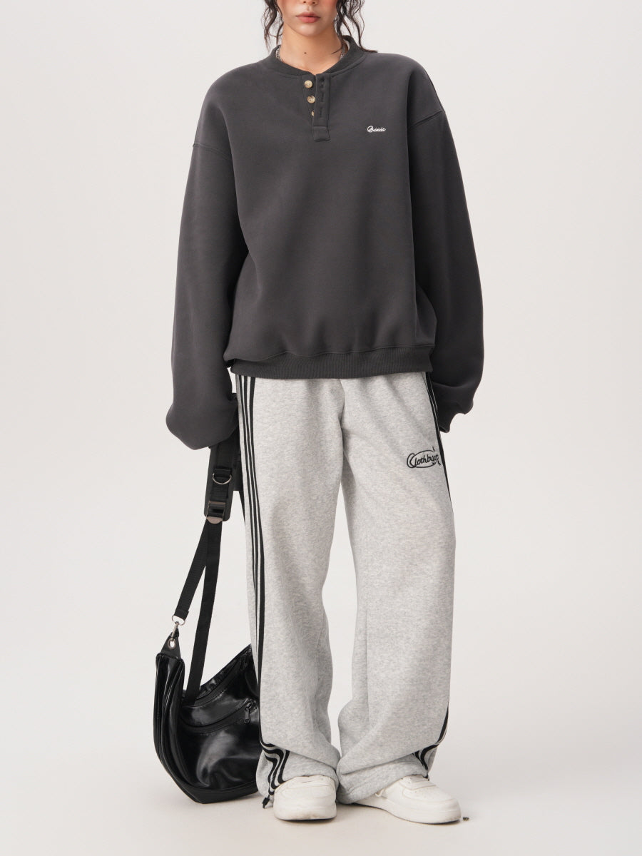 Basic Henley Neck Sweatshirt