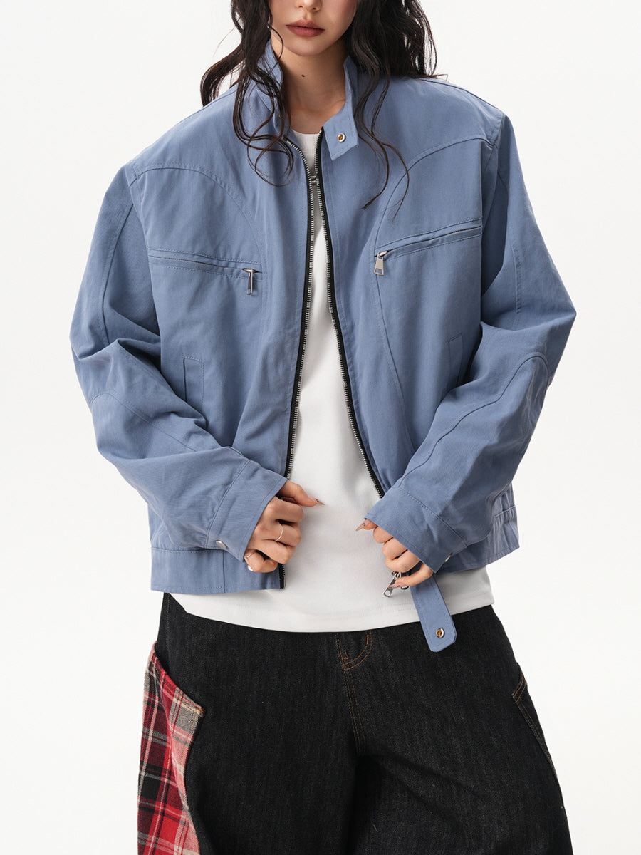 Unisex Casual Zip Pocket Jacket - Blue