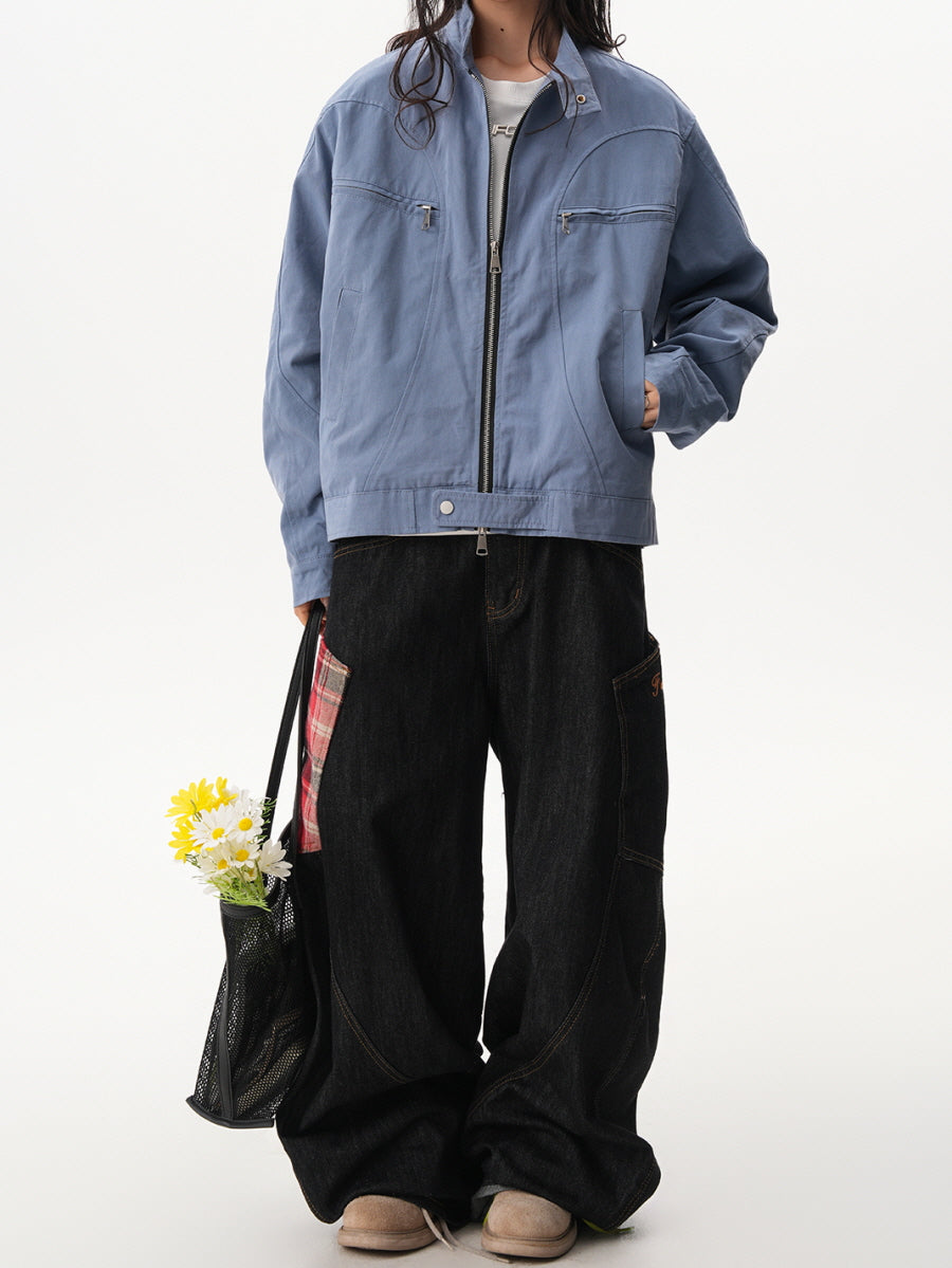 Unisex Casual Zip Pocket Jacket - Blue