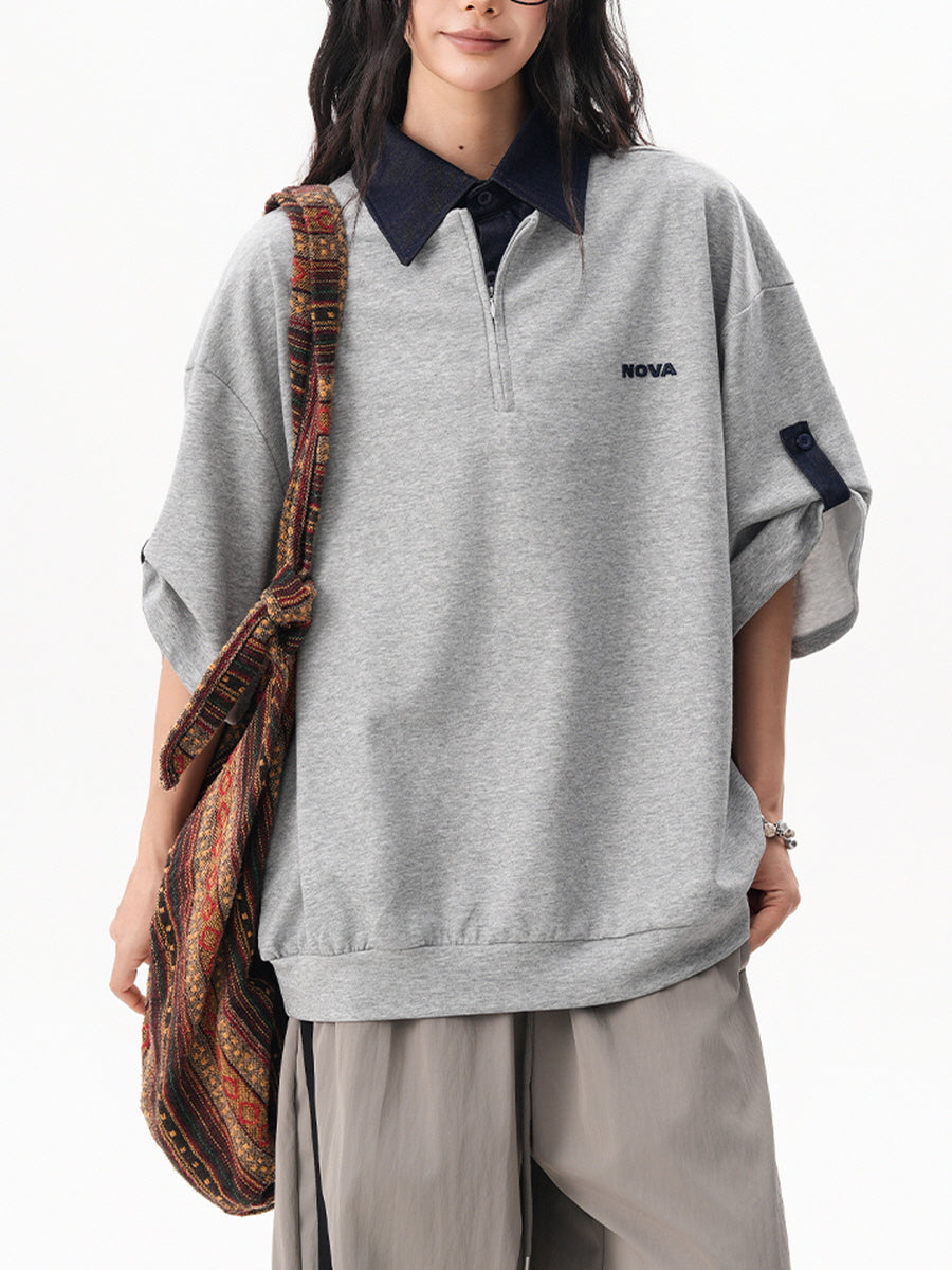 Faux Collar Half Zip T-Shirt