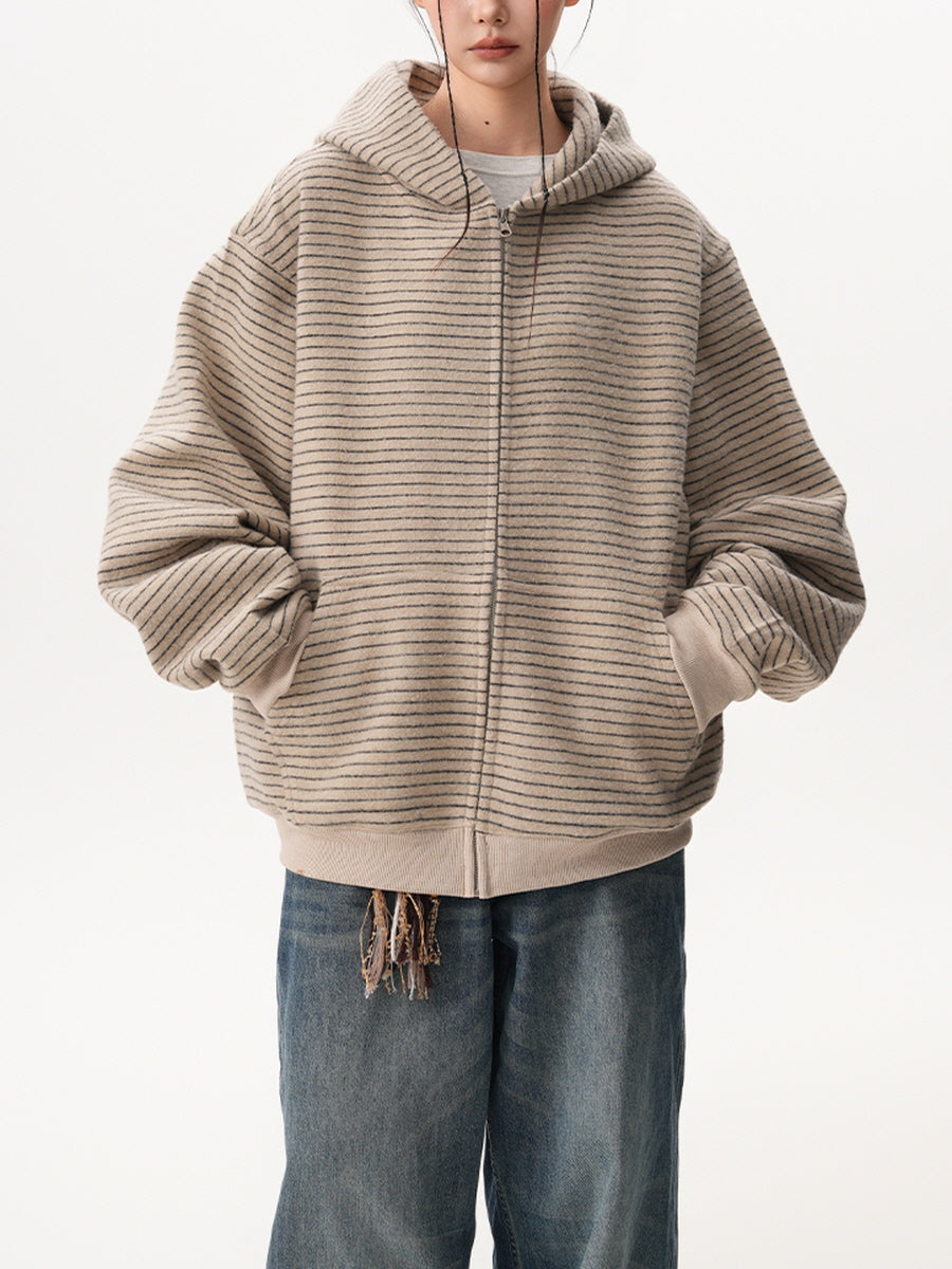 Striped Textured Zip-Up Hoodie